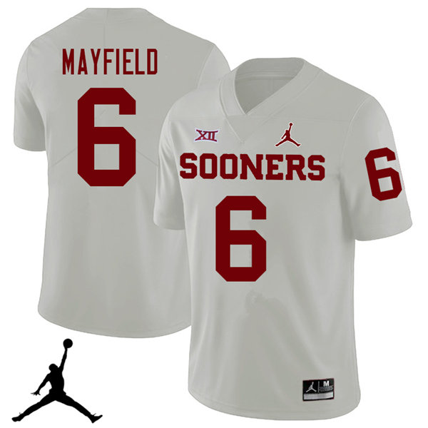 Jordan Brand Men #6 Baker Mayfield Oklahoma Sooners 2018 College Football Jerseys Sale-White - Click Image to Close
